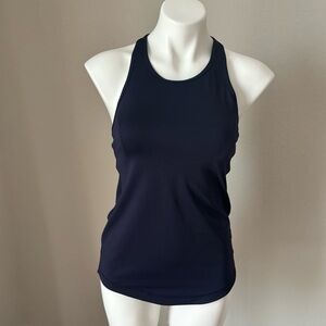 Lululemon Final Lap Tank Top Built In Bra Pocket Racerback Navy Blue Size 8